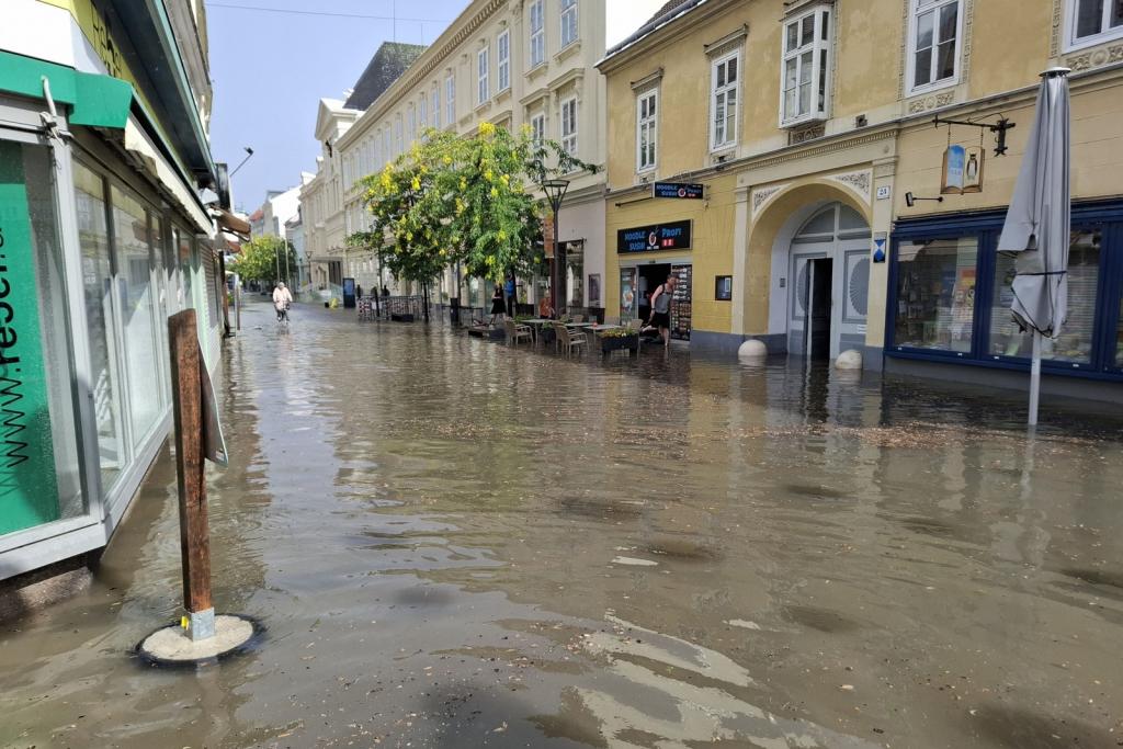 Heftiges Gewitter in der Stadt Wiener Neustadt fordert die Einsatzkräfte 
