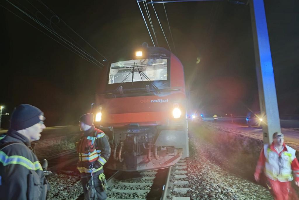 FF Wiener Neustadt unterstützt bei Evakuierung - einsatzkräfte vor Lok